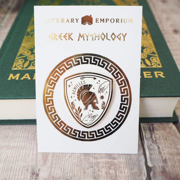 Achilles Enamel Gold Pin Badge - Greek Mythology Collection / Κονκάρδα Αχιλλέας - Diavazo Greek Books