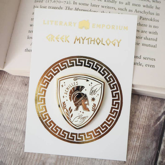 Achilles Enamel Gold Pin Badge - Greek Mythology Collection / Κονκάρδα Αχιλλέας - Diavazo Greek Books