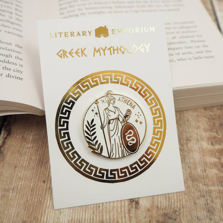 Athena Enamel Gold Pin Badge - Greek Mythology Collection / Κονκάρδα Θεά Αθηνά - Diavazo Greek Books