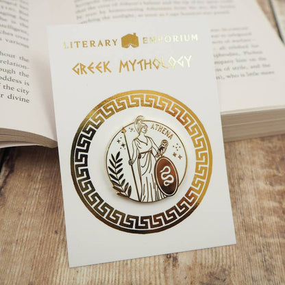 Athena Enamel Gold Pin Badge - Greek Mythology Collection / Κονκάρδα Θεά Αθηνά - Diavazo Greek Books