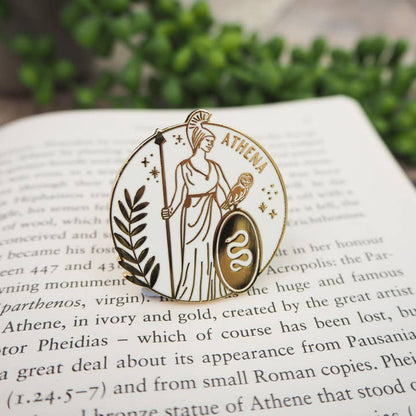 Athena Enamel Gold Pin Badge - Greek Mythology Collection / Κονκάρδα Θεά Αθηνά - Diavazo Greek Books