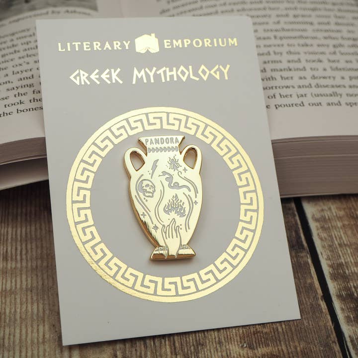 Pandora's Jar Enamel Gold Pin Badge - Greek Mythology Collection / Κονκάρδα Κουτί της Πανδώρας - Diavazo Greek Books