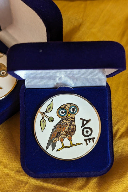 Unique Hard - Enamel Owl Pin, Inspired by Ancient Greece / Καρφίτσα Κουκουβάγια Θεάς Αθηνάς - Diavazo Greek Books
