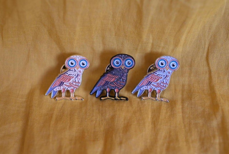 Unique Soft - Enamel Owl Pin, Inspired by Ancient Greece / Κονκάρδα Κουκουβάγια Θεάς Αθηνάς - Diavazo Greek Books