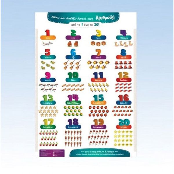 Βλέπω και Διαβάζω Δυνατά τους Αριθμούς 1 - 20 (Poster) - Diavazo Greek Books