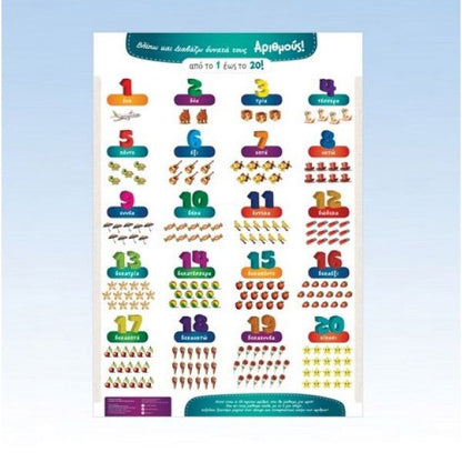 Βλέπω και Διαβάζω Δυνατά τους Αριθμούς 1 - 20 (Poster) - Diavazo Greek Books
